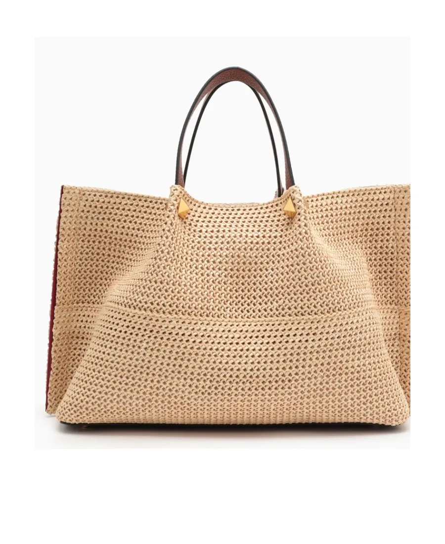 Valentino Garavani Summer Vlogo Plaque Woven Tote Bag