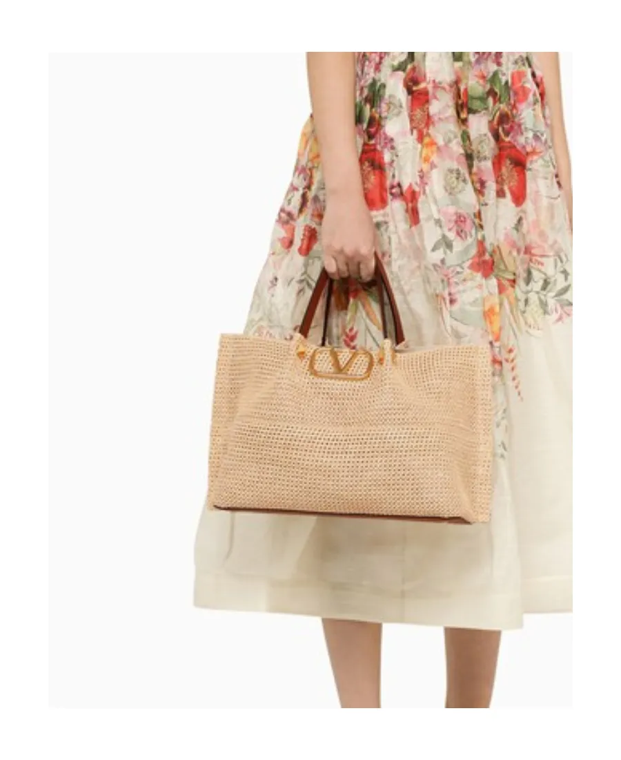 Valentino Garavani Summer Vlogo Plaque Woven Tote Bag