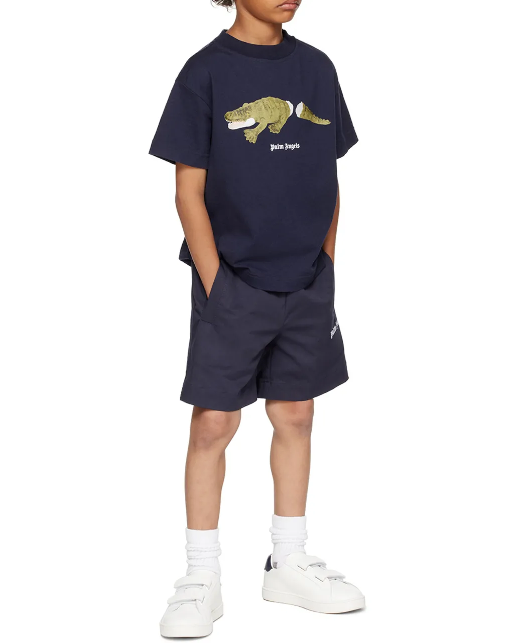 Palm Angels Kids Logo Printed High Waist Shorts