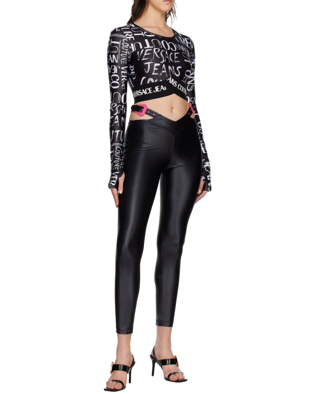 Polished-Finish Buckle-Detail Leggings