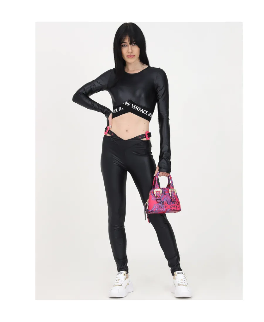 Polished-Finish Buckle-Detail Leggings