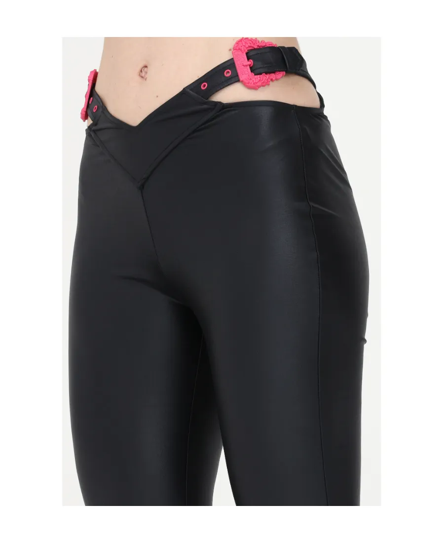 Polished-Finish Buckle-Detail Leggings