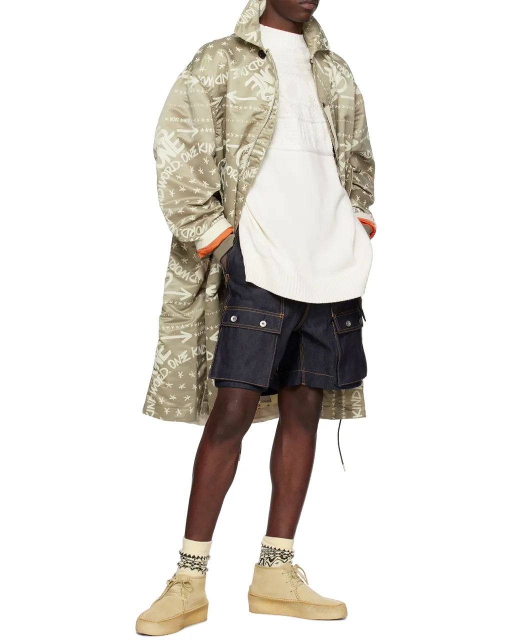Bandana Print Snap Zipper Coat