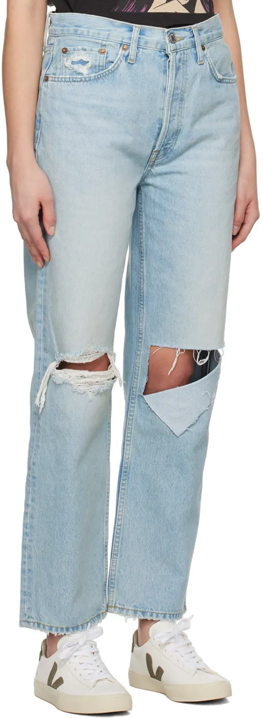 Ripped-Detail Straight-Leg Jeans