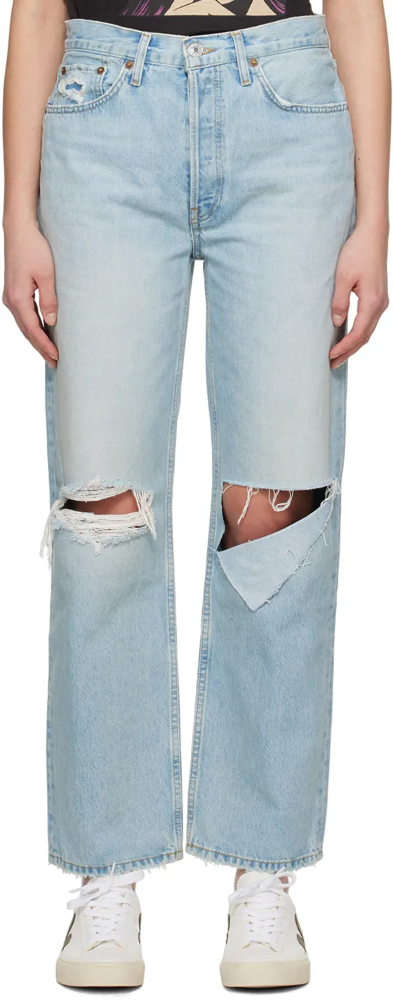 Ripped-Detail Straight-Leg Jeans