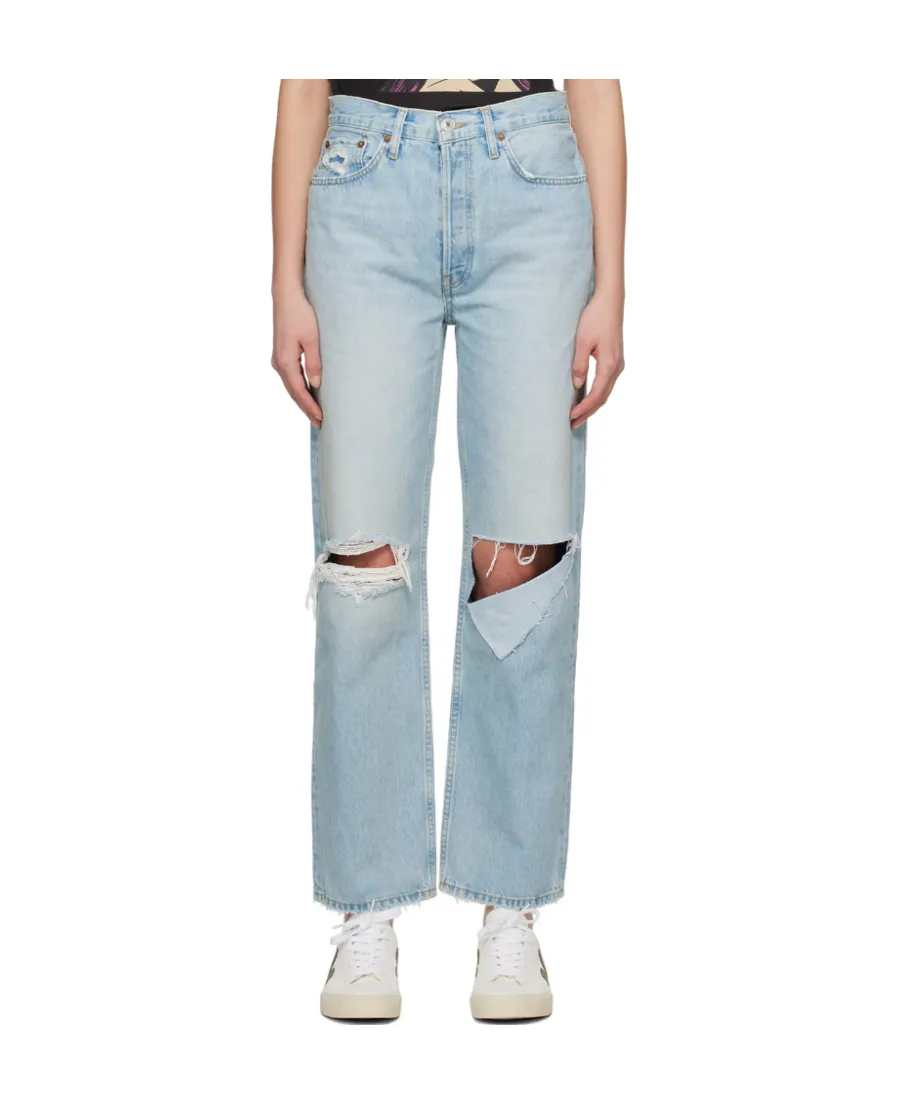 Ripped-Detail Straight-Leg Jeans