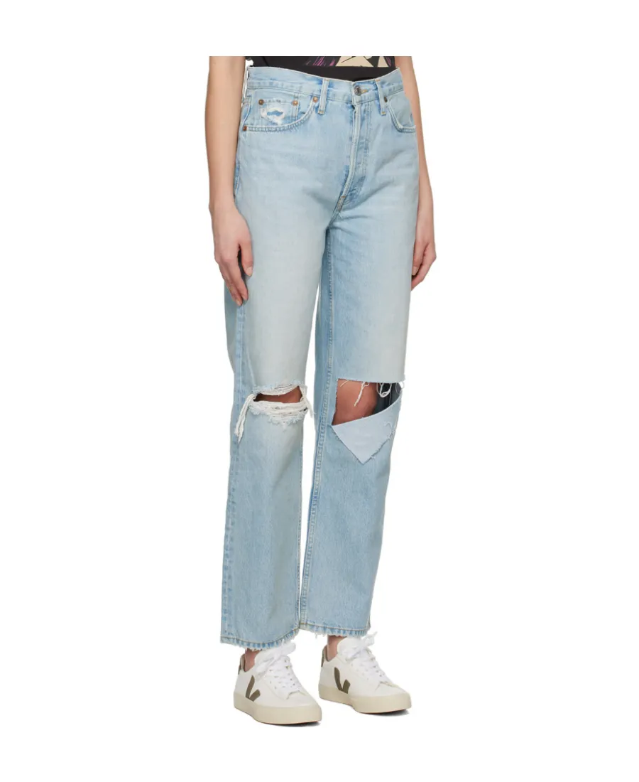 Ripped-Detail Straight-Leg Jeans