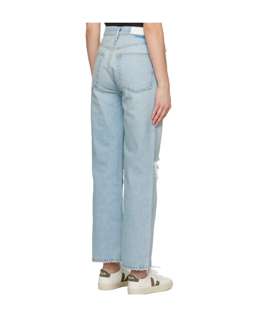 Ripped-Detail Straight-Leg Jeans