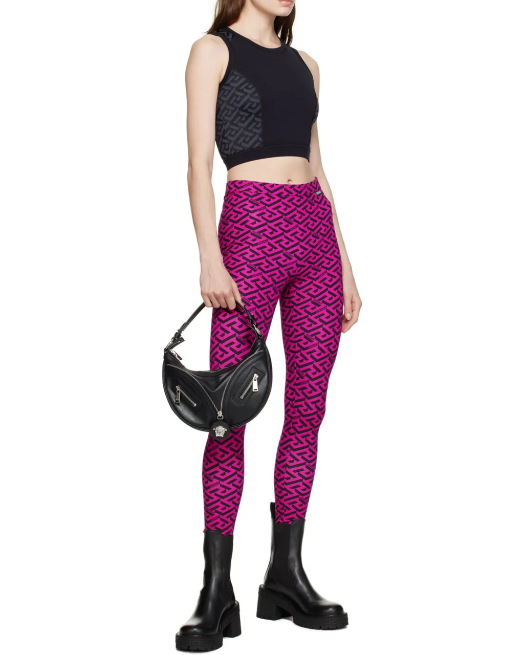 Black Greca Print Vest Top