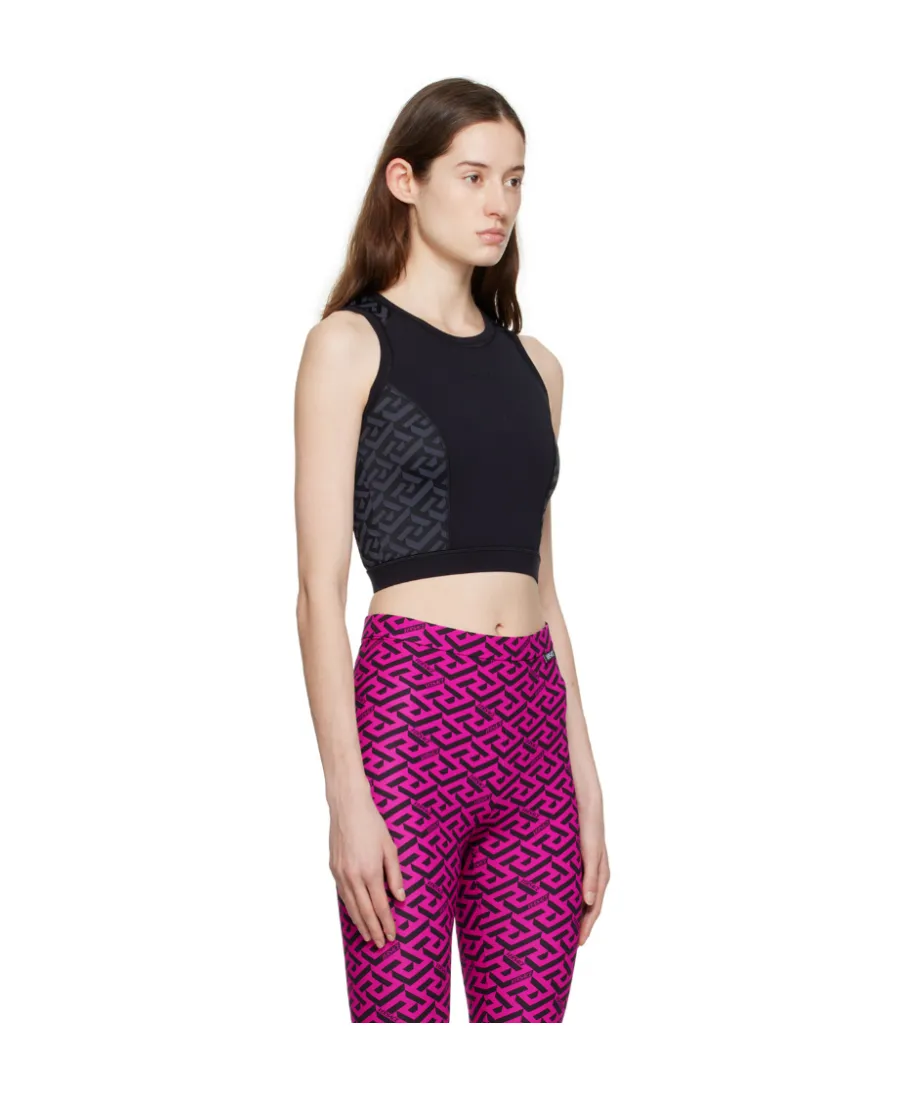 Black Greca Print Vest Top