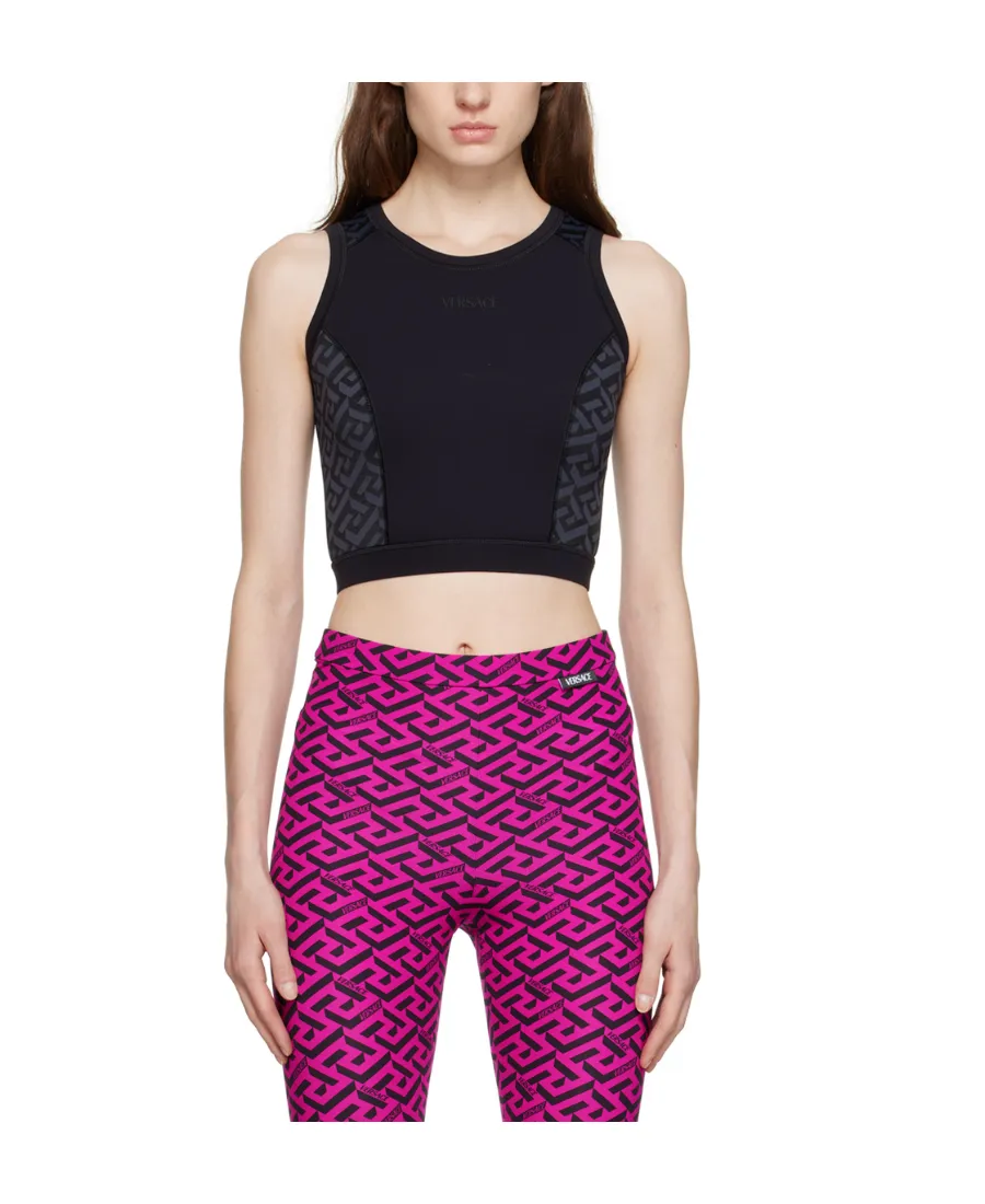 Black Greca Print Vest Top