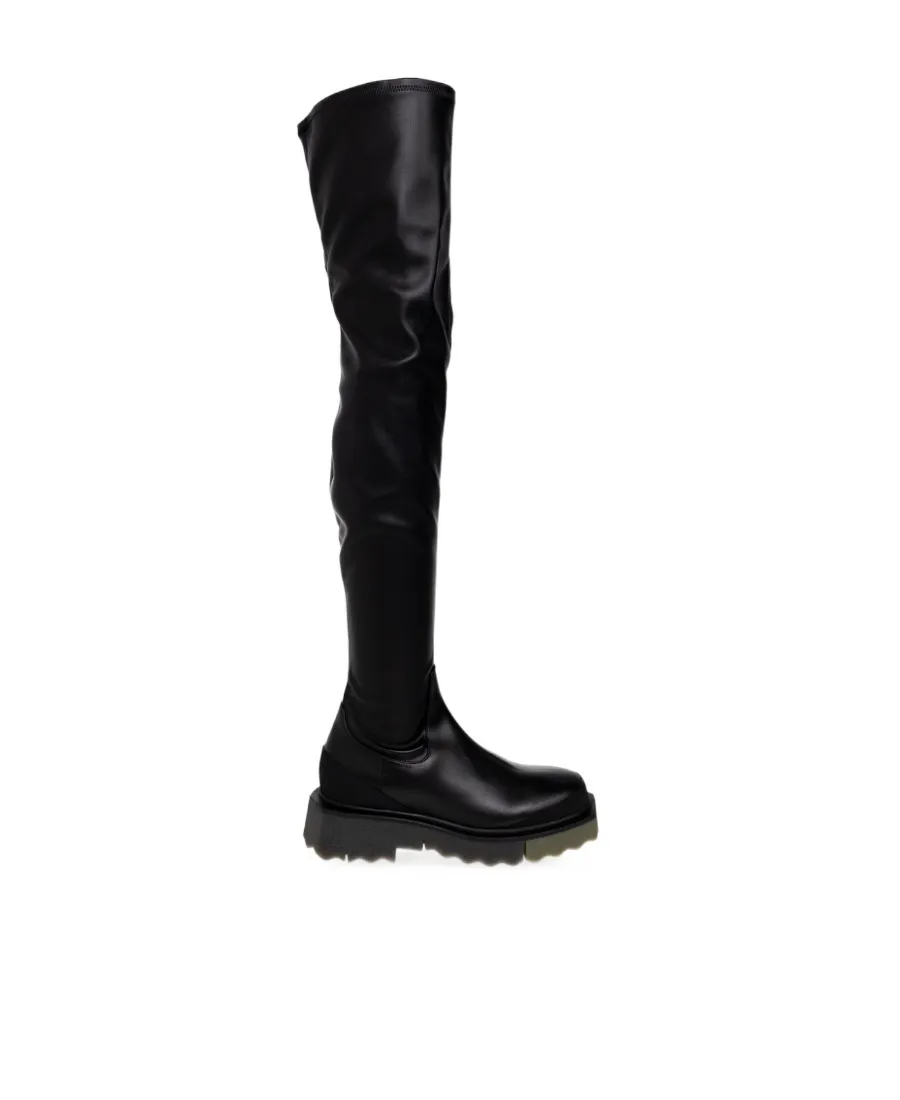 Off-White Round Toe Knee-Length Boots