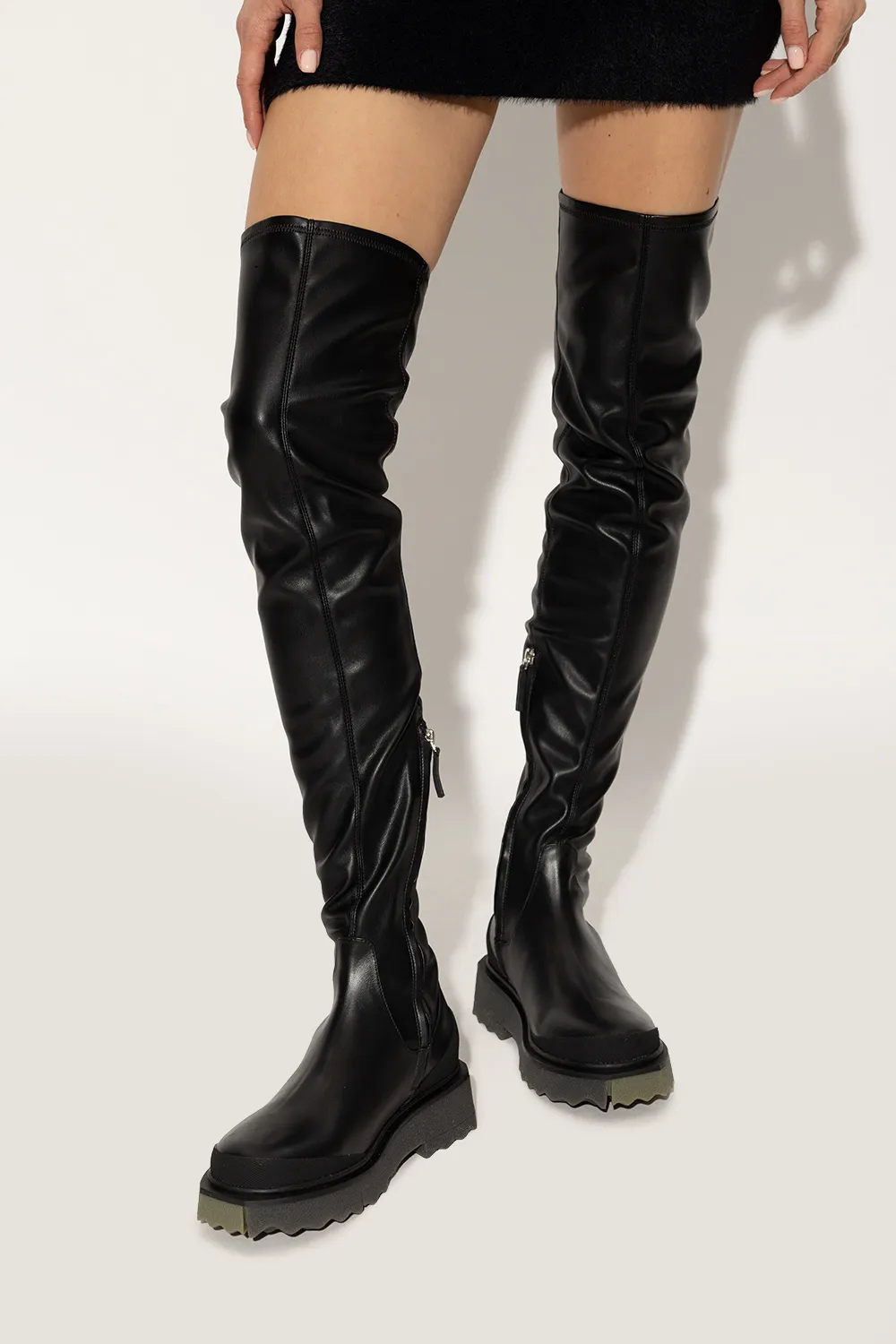 Off-White Round Toe Knee-Length Boots