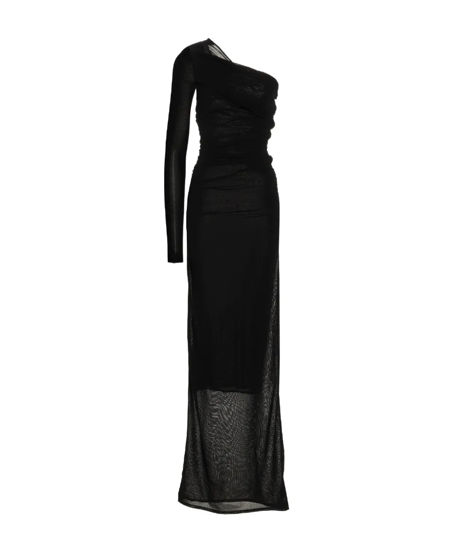 Saint Laurent One-Shoulder Draped Maxi Dress
