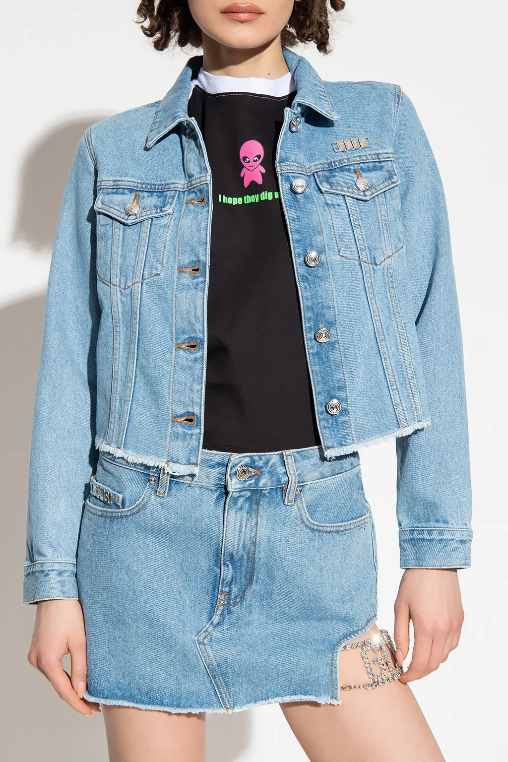 Logo-Plaque Cropped Denim Jacket