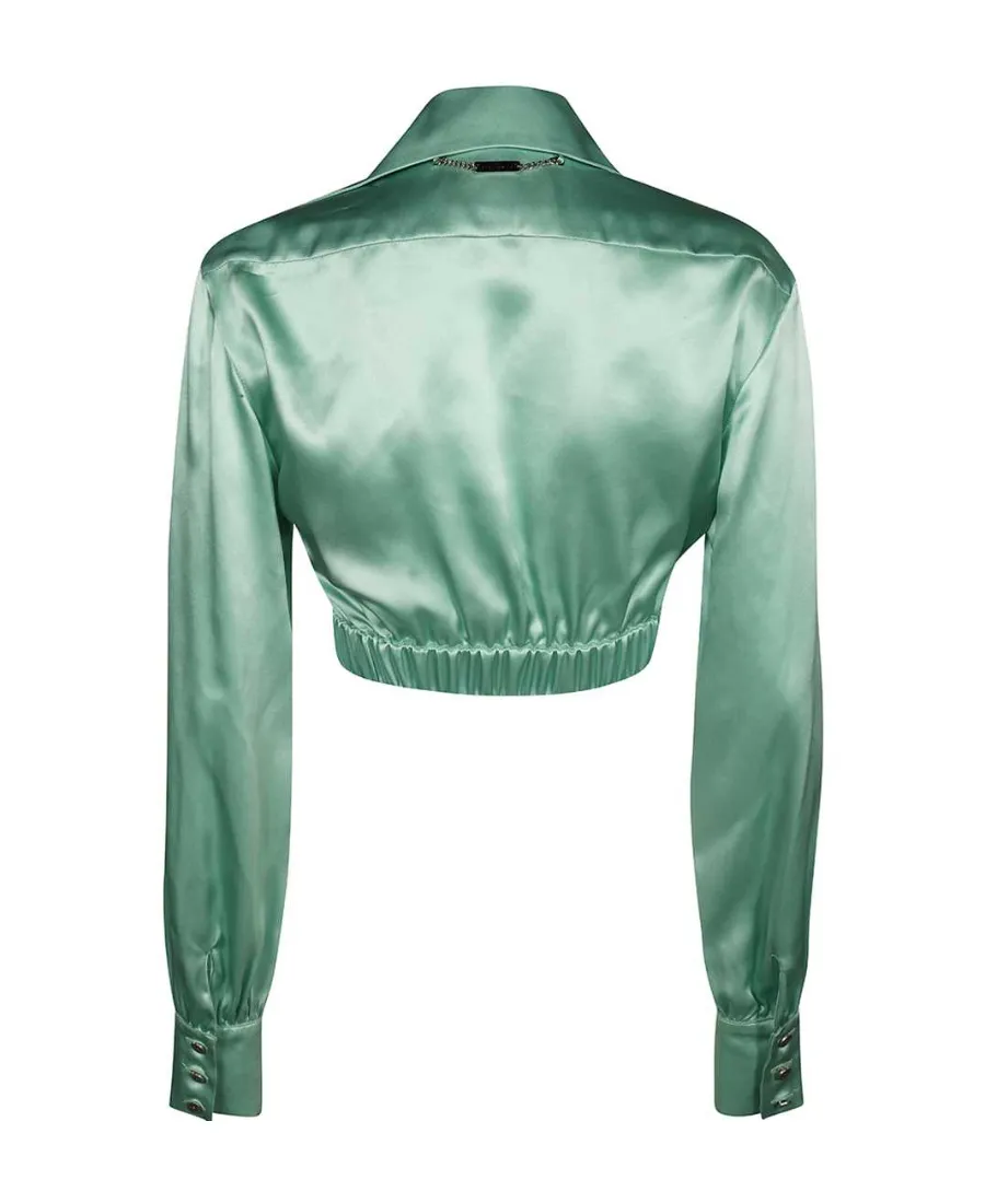Ruffled Silk Cropped Shirt