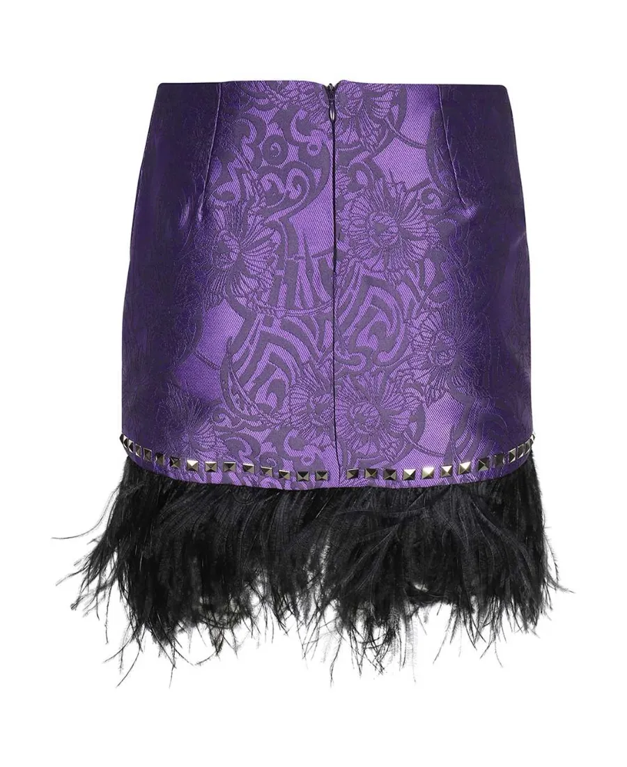 Jacquard Feather-Trimmed Mini Skirt