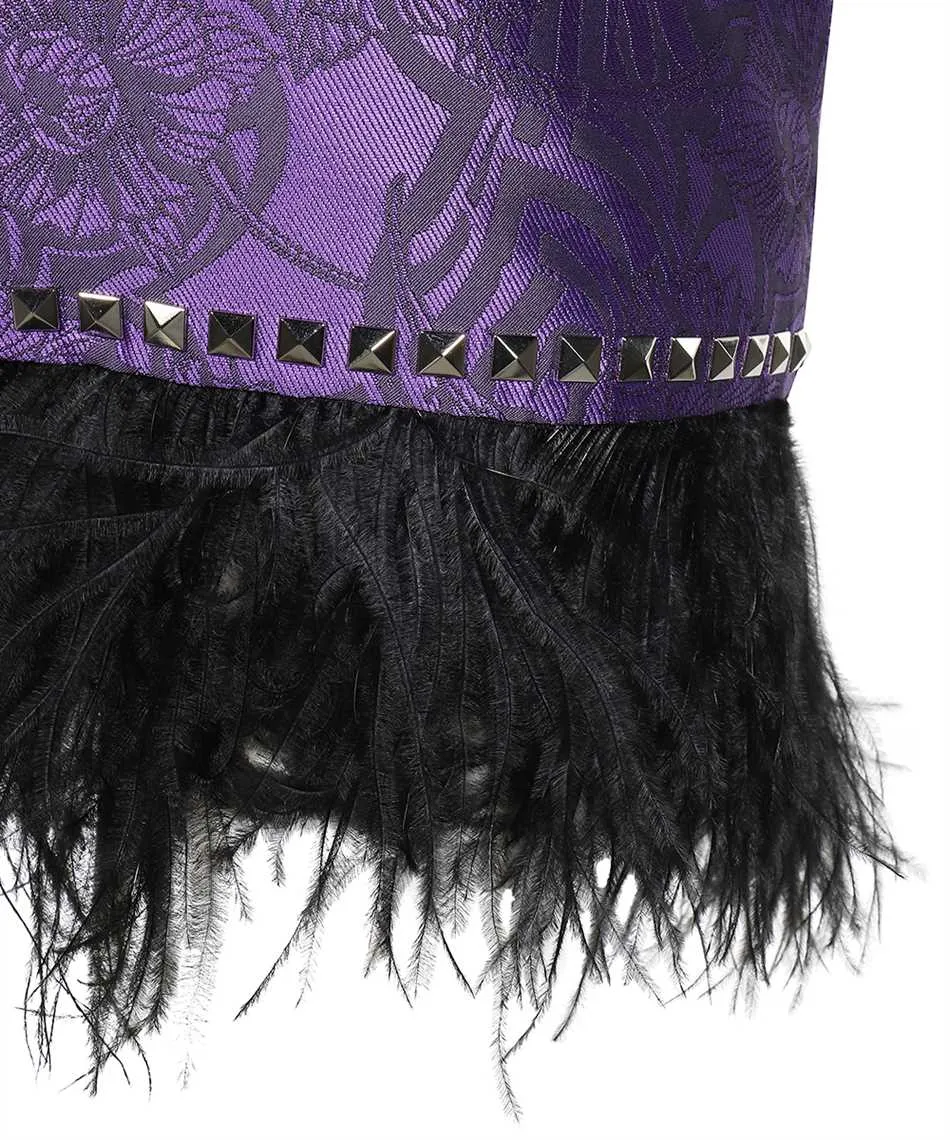 Jacquard Feather-Trimmed Mini Skirt