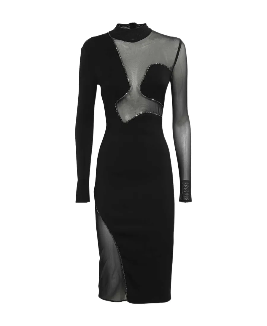 Mesh-Insert Embellished Party Dress