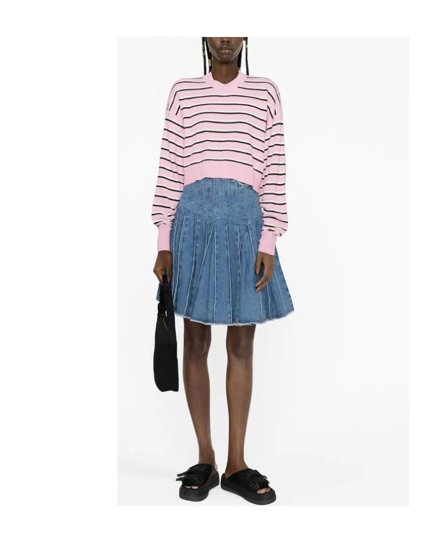 Palm Angels Striped Cropped Crewneck Jumper