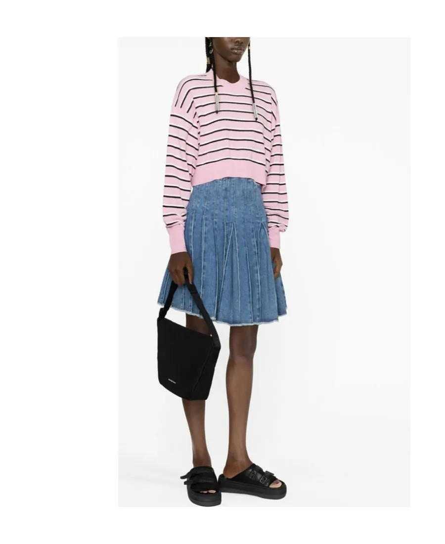 Palm Angels Striped Cropped Crewneck Jumper