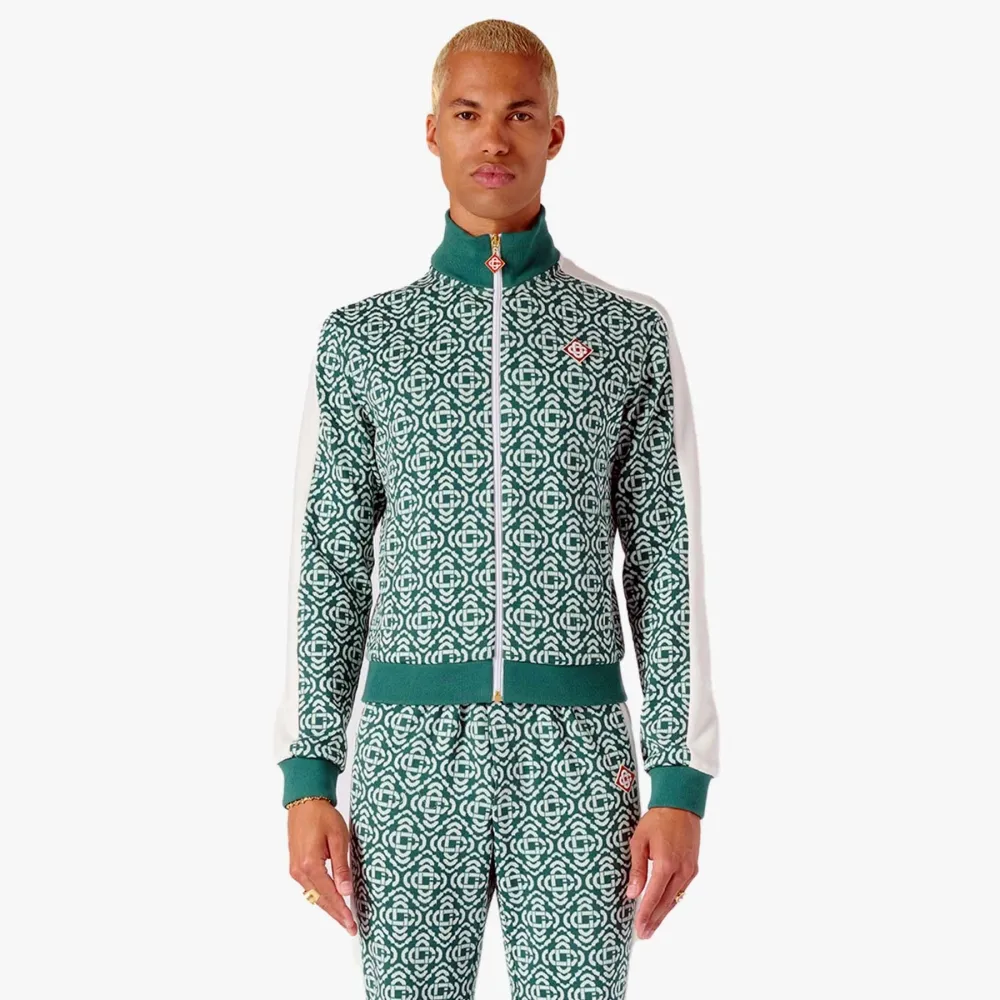 Monogram-Jacquard Zip-Up Cardigan