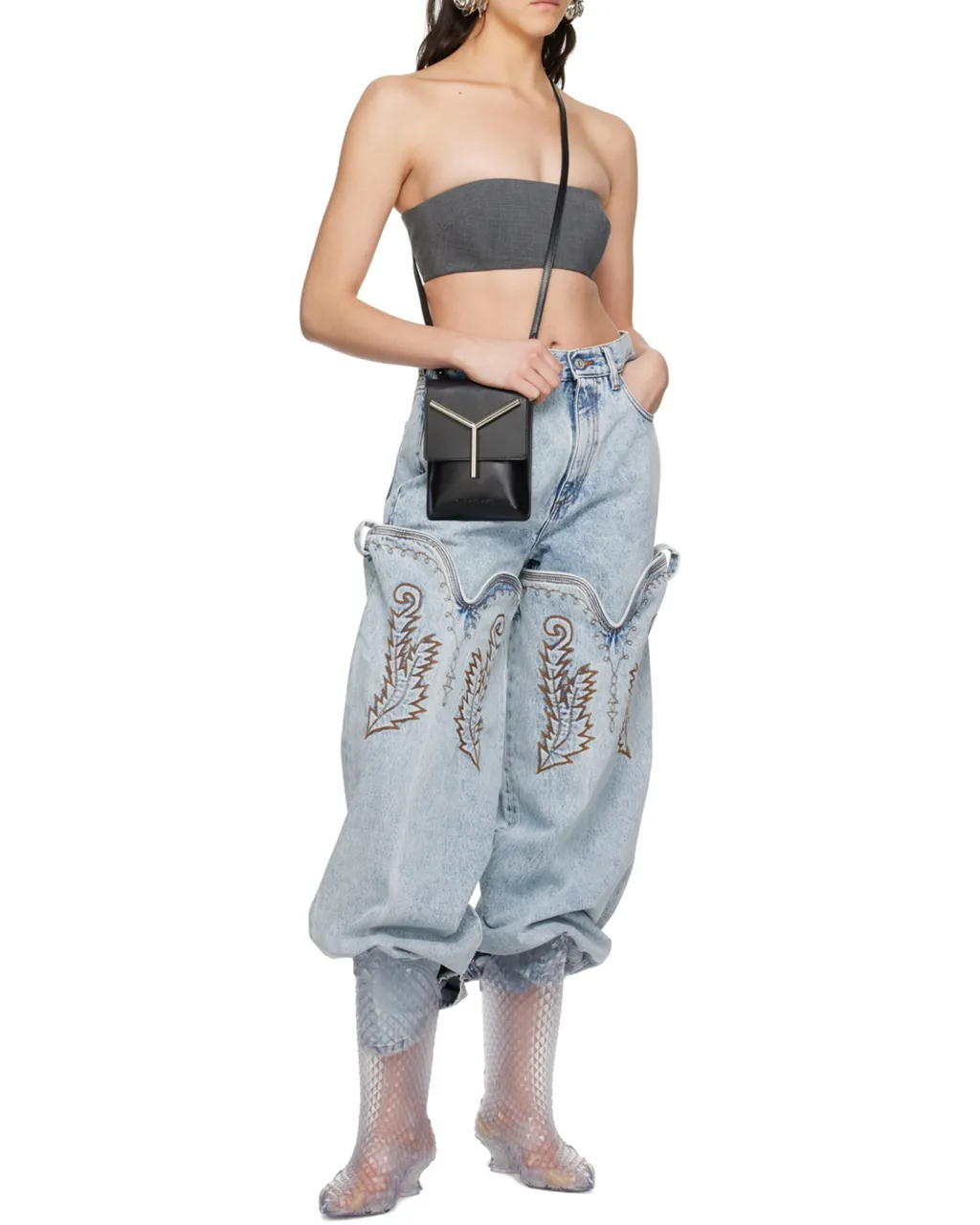 Y-Plaque Detail Crossbody Bag