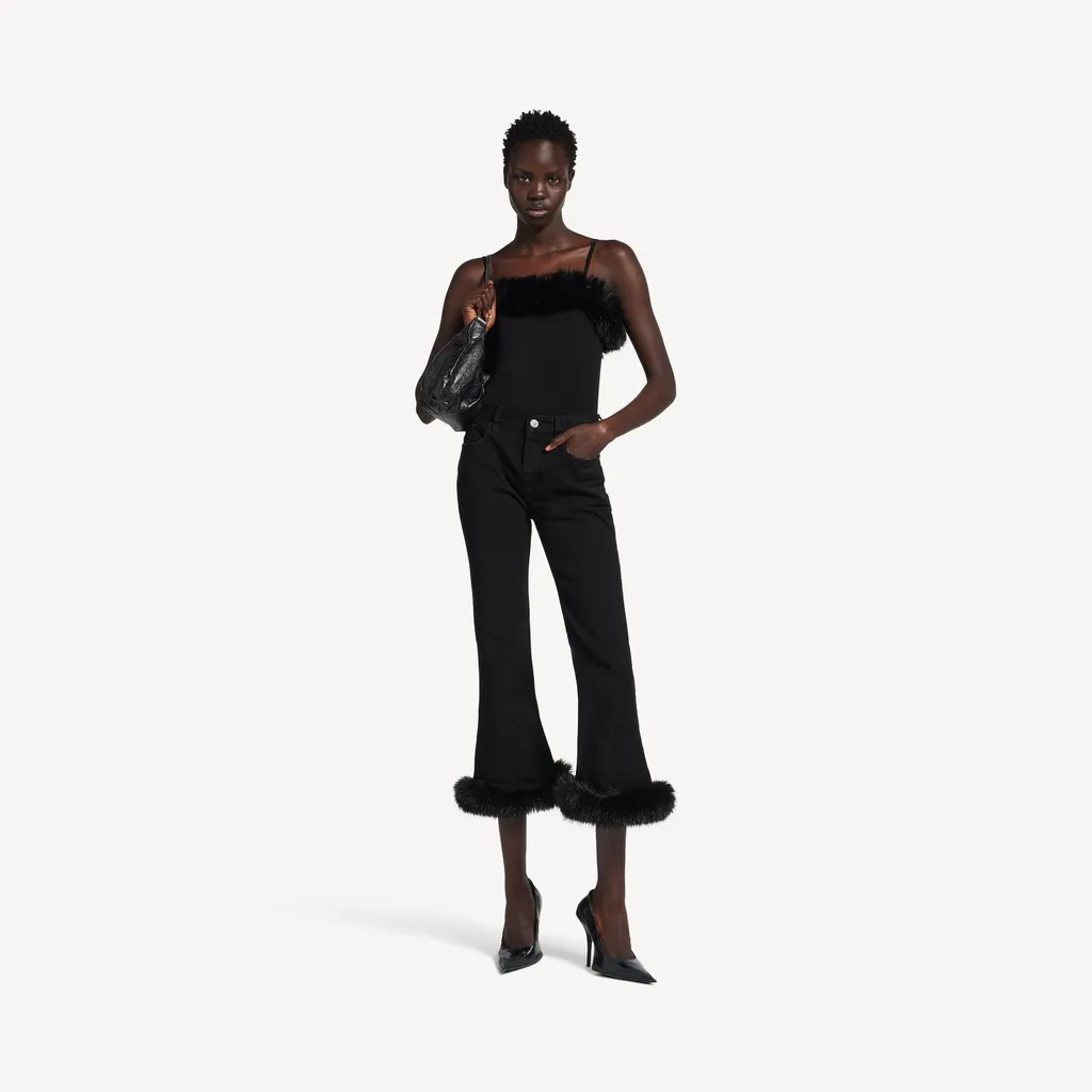Fur Trim Flared Capri Pants