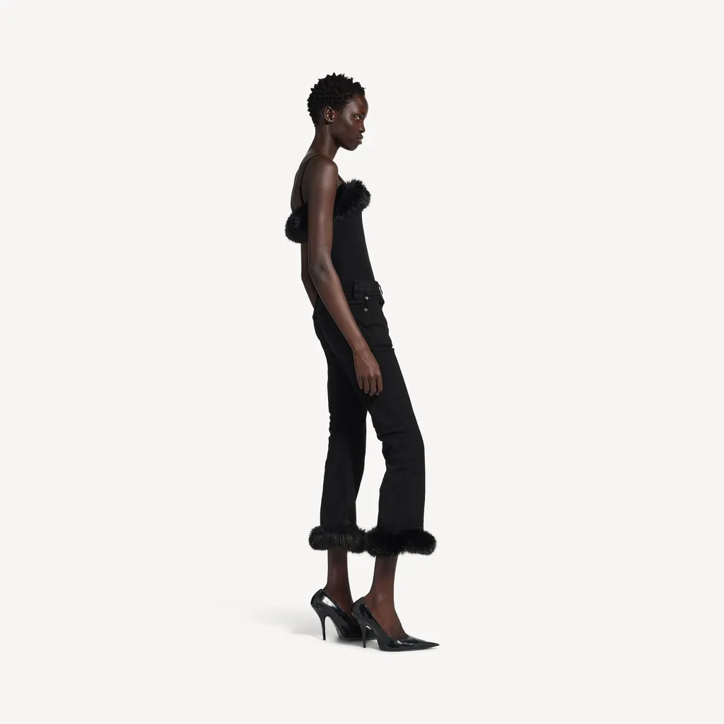 Fur Trim Flared Capri Pants