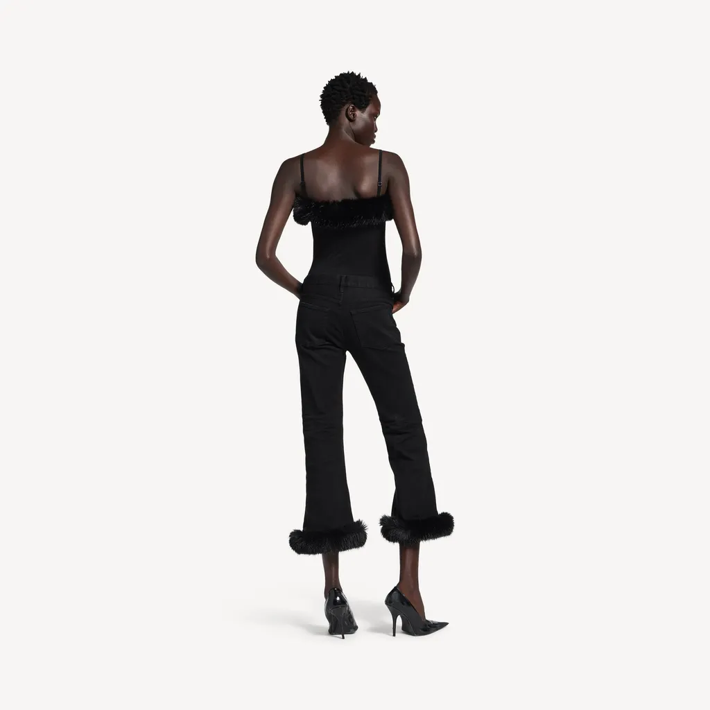 Fur Trim Flared Capri Pants