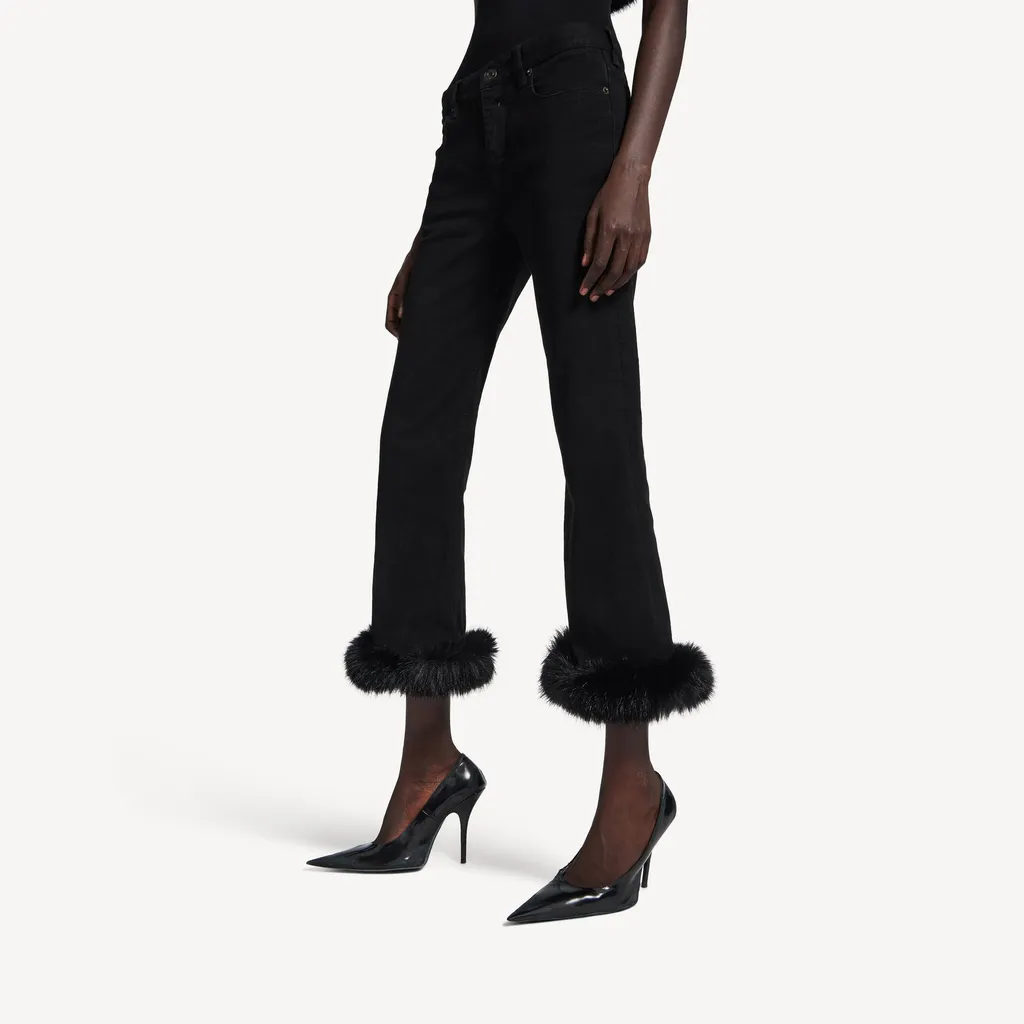 Fur Trim Flared Capri Pants