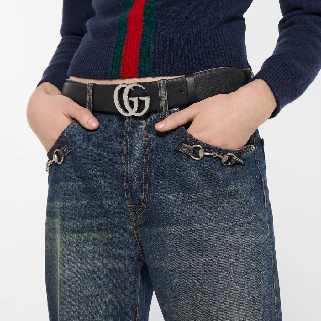 Cotton Denim Pants With Horsebit Detail