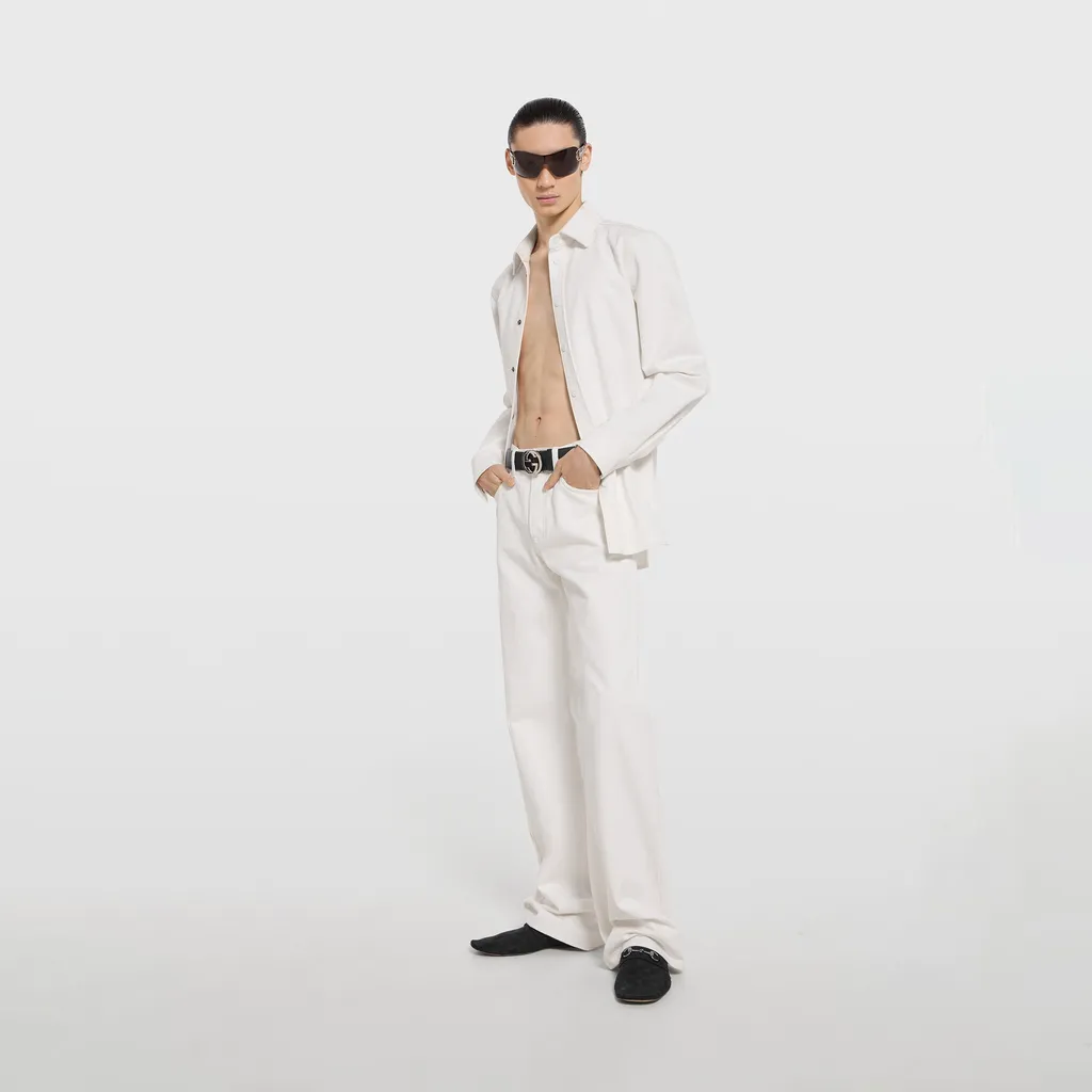Gg Cotton Denim Jacquard Pants