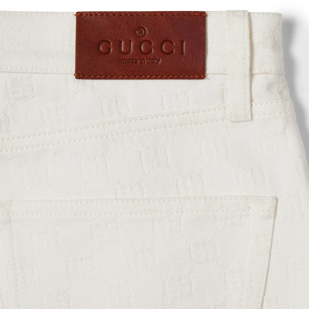 Gg Cotton Denim Jacquard Pants