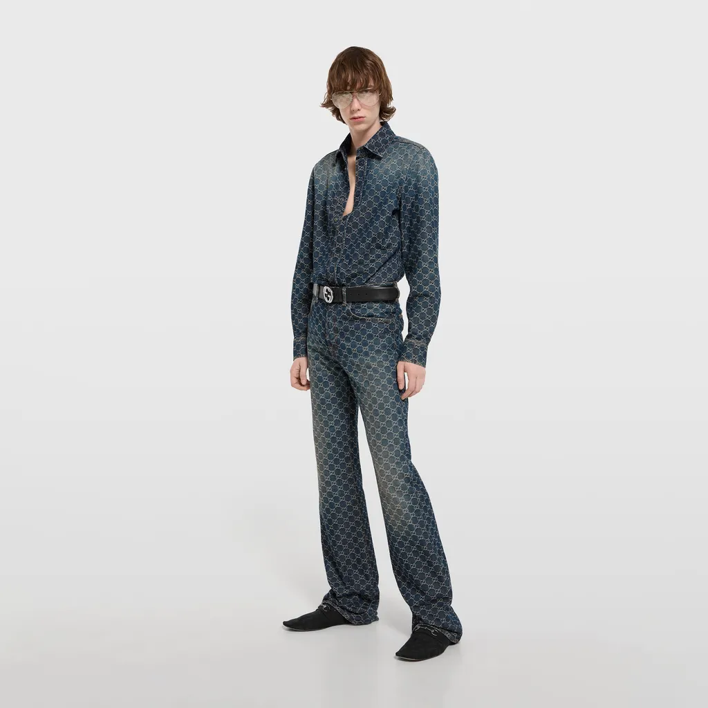 Gg Cotton Denim Jacquard Shirt