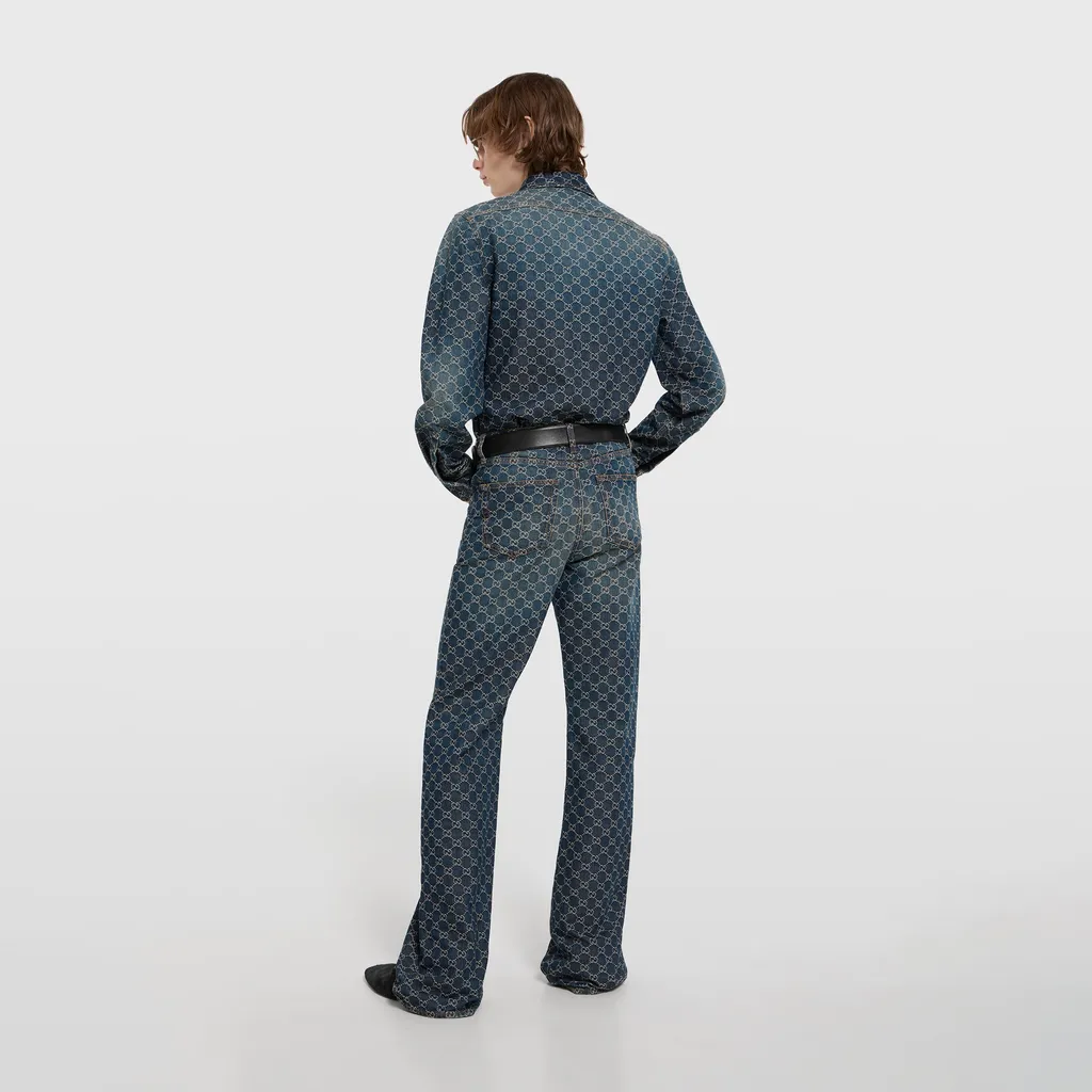 Gg Cotton Denim Jacquard Shirt