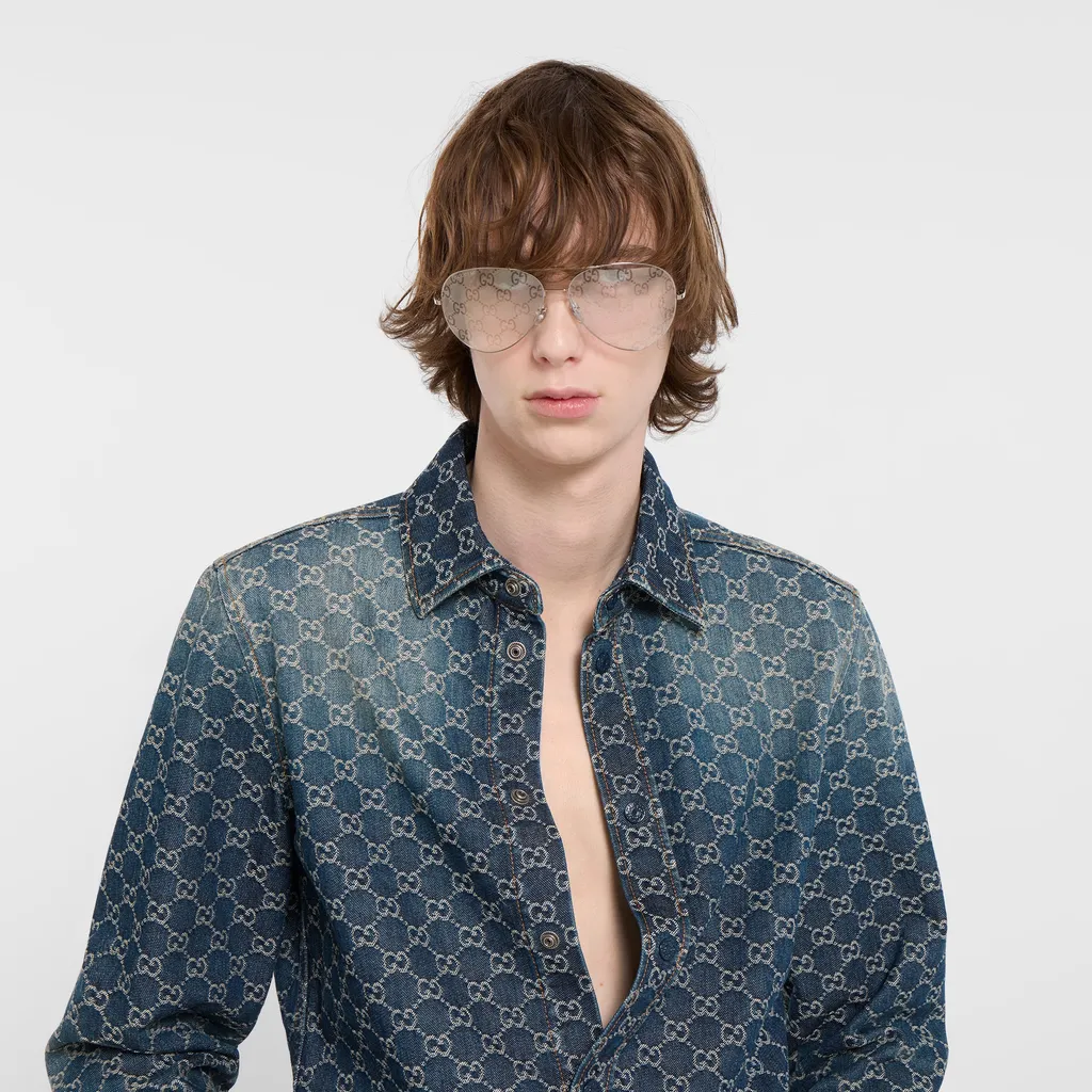 Gg Cotton Denim Jacquard Shirt