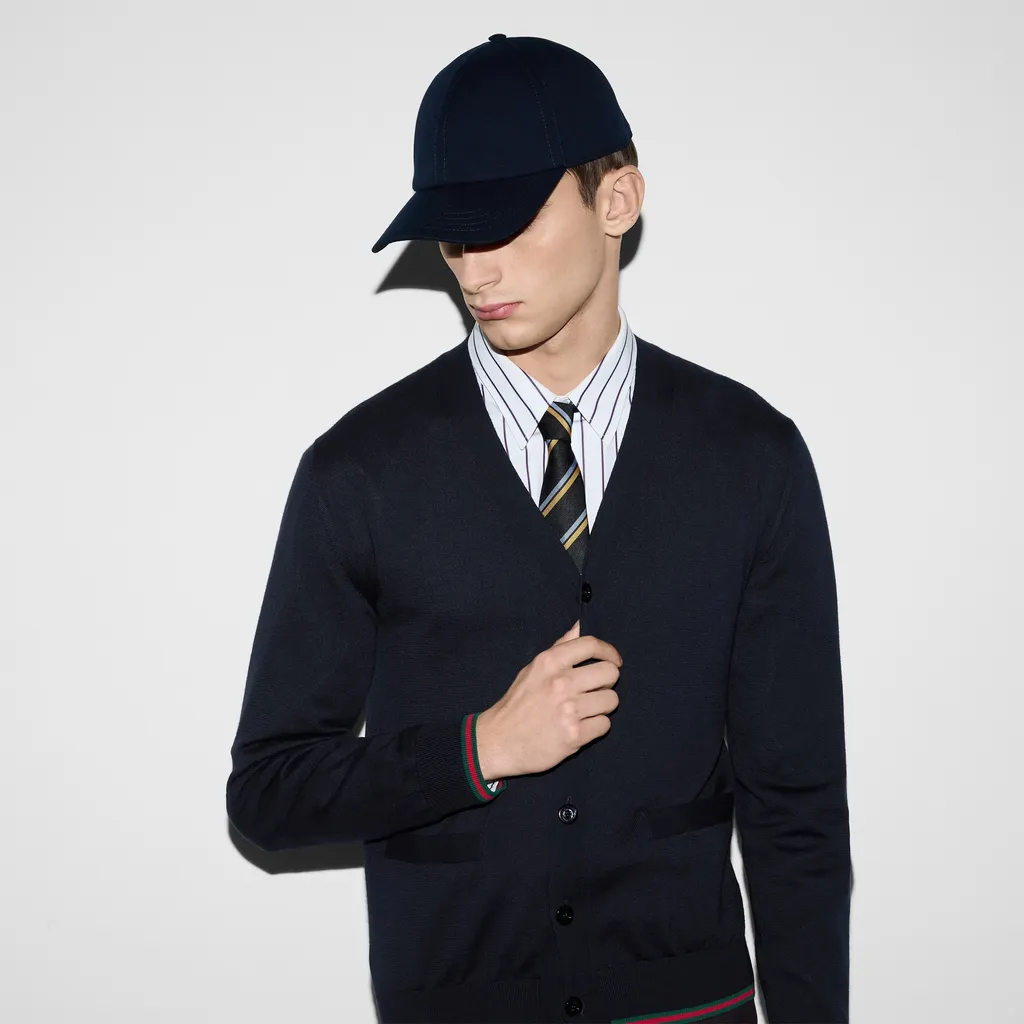 Wool Knit Cardigan With Web