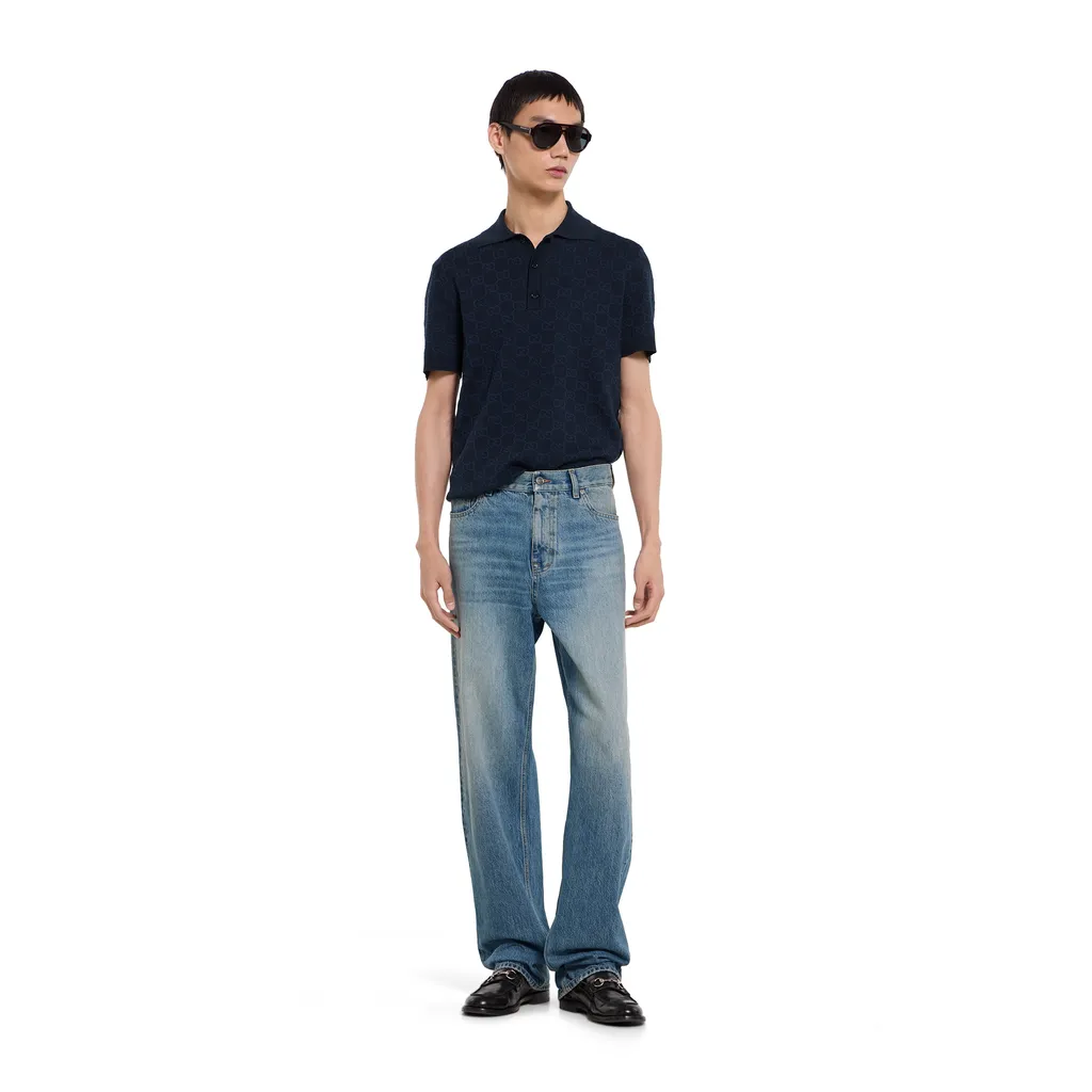 Gg Cotton Silk Jacquard Polo Shirt