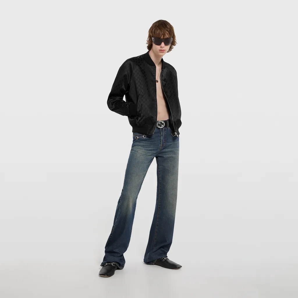 Gg Cotton Satin Zip Jacket With Piping