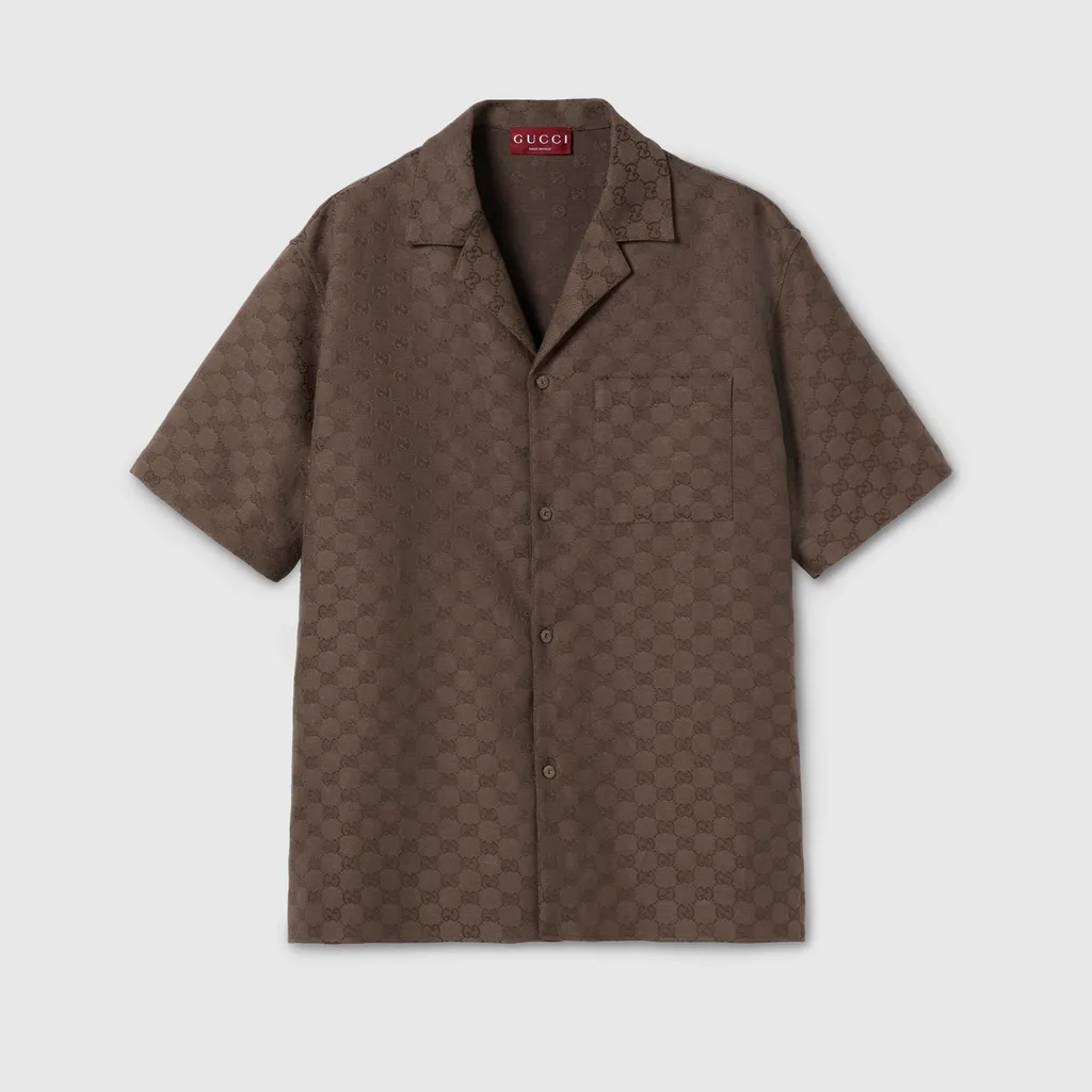 Gg Canvas Linen Blend Bowling Shirt