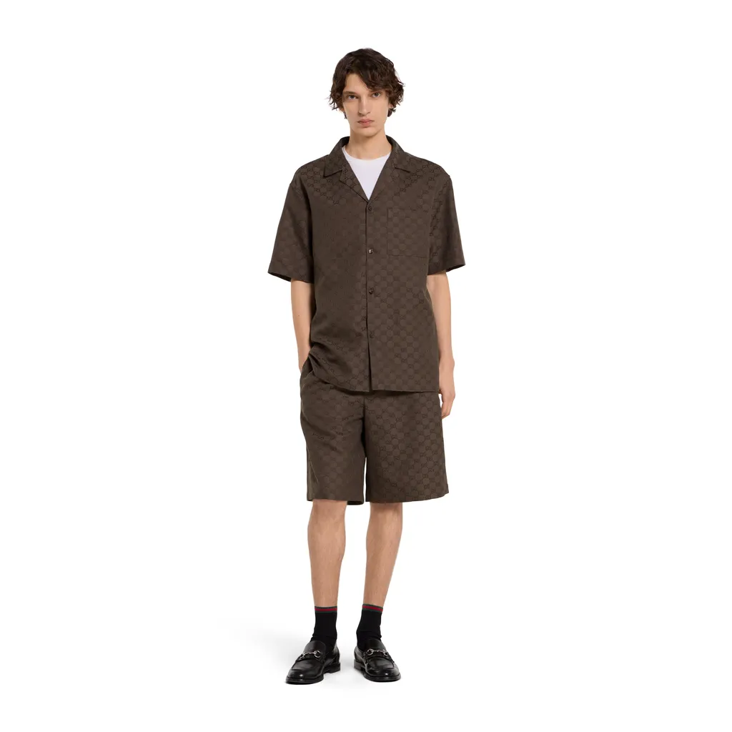 Gg Canvas Linen Blend Bowling Shirt