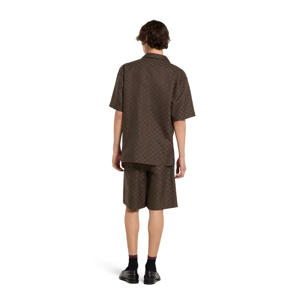 Gg Canvas Linen Blend Bowling Shirt