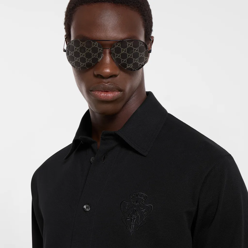 Cotton Piquet Shirt With Embroidery