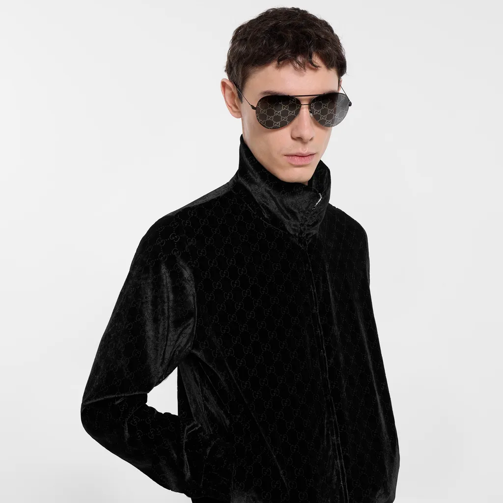 Gg Stretch Velvet Devoré Zipped Jacket