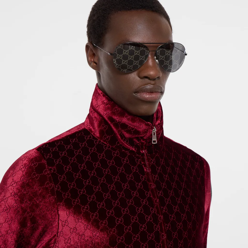 Gg Stretch Velvet Devoré Zipped Jacket