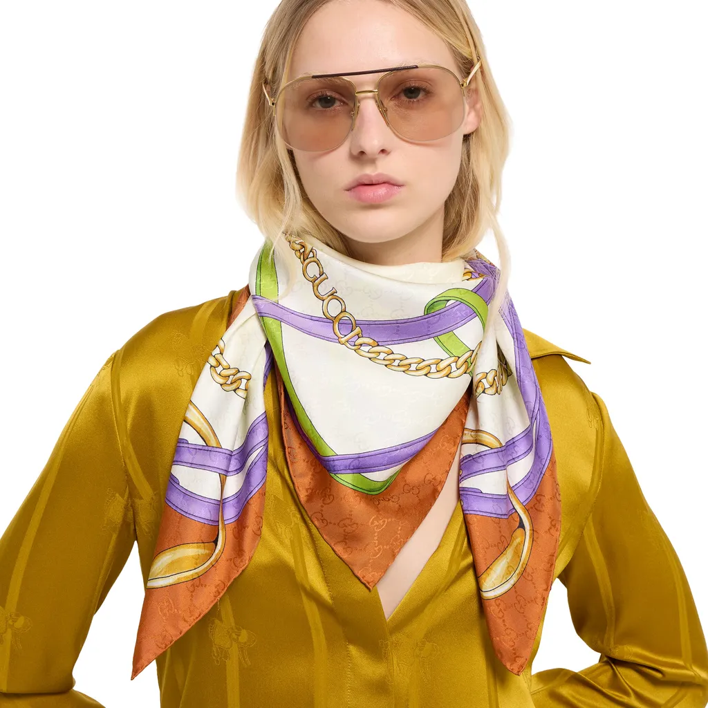 Printed Gg Silk Jacquard Carré