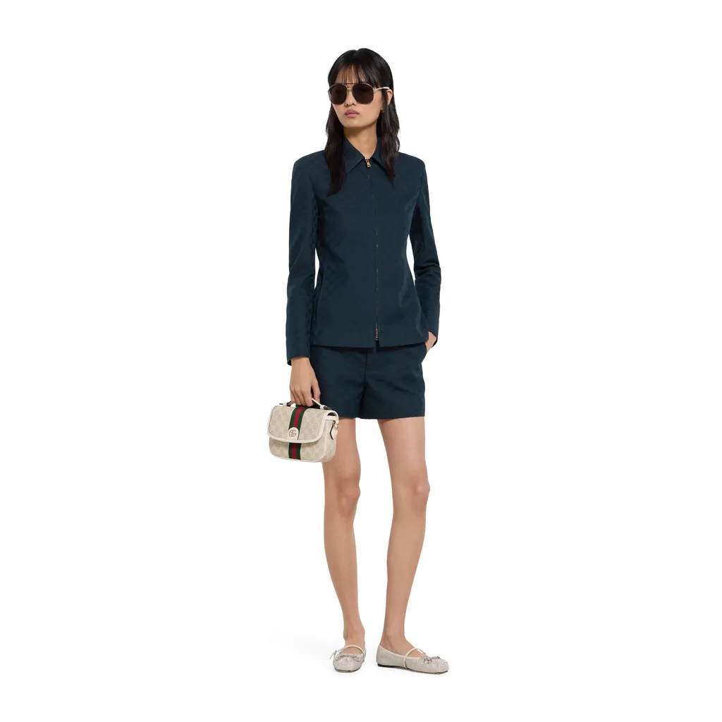 Gg Cotton Gabardine Zip Jacket