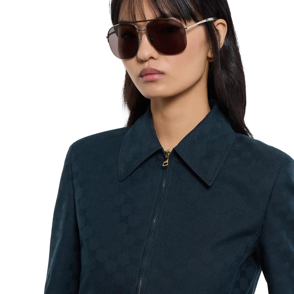 Gg Cotton Gabardine Zip Jacket