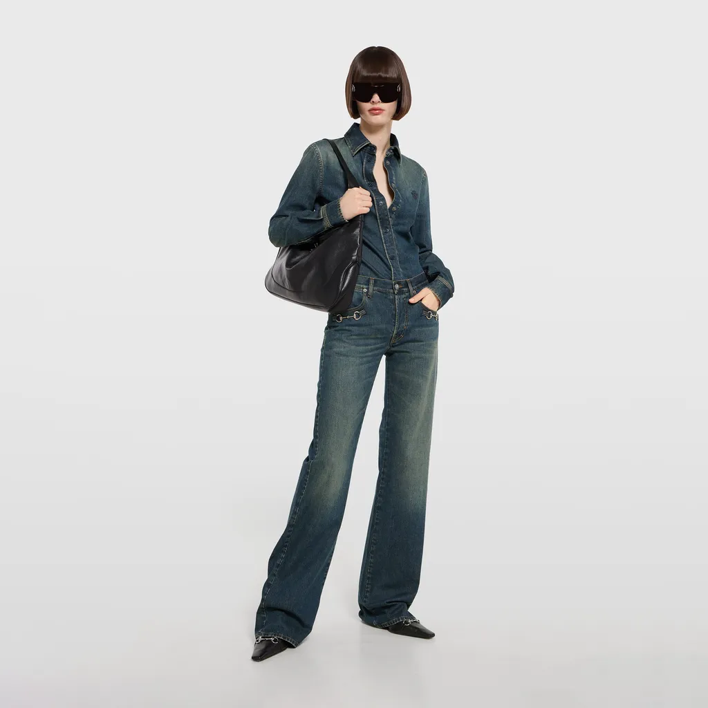 Cotton Denim Pants With Horsebit